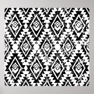 Affiche Tribal Navajo : blanc noir géométrique.