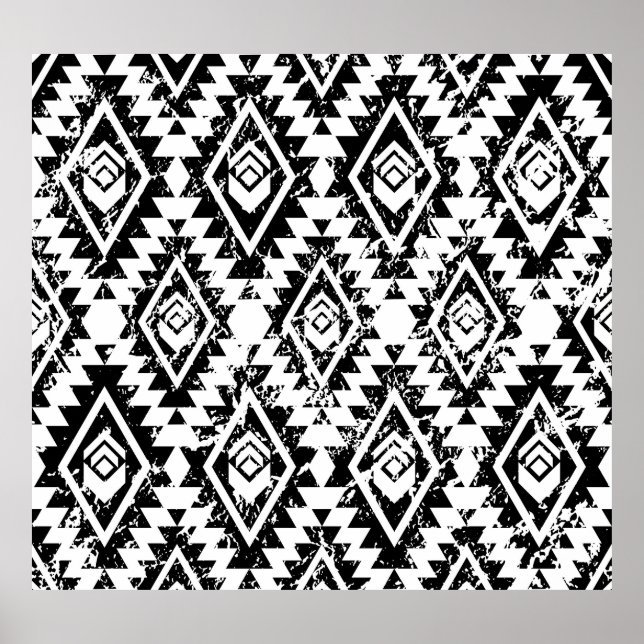 Affiche Tribal Navajo : blanc noir géométrique. (Devant)