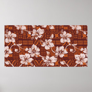 Affiche Tribal vintage Hawaiian hibiscus flowers wallpaper