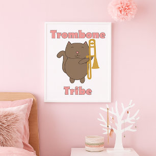 Affiche Tribu du Trombone Mignon Chat Brun Lettres Roses