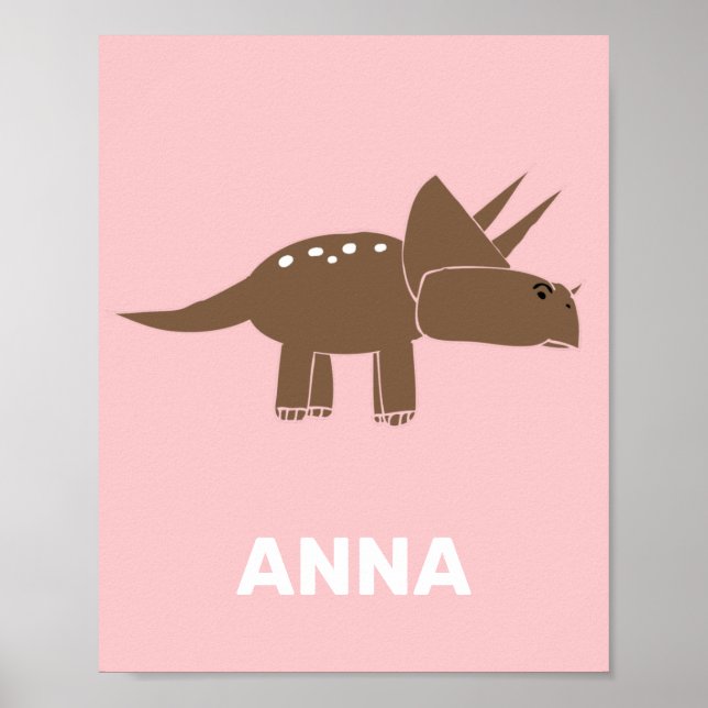 Affiche Tricératops Brown Pour Enfants Dino Rose (Devant)