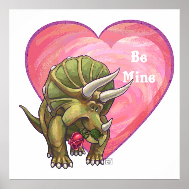 Affiche Triceratops Cœur de Rose Rouge (Devant)