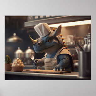 Affiche Tricératops cuisinier à commande courte