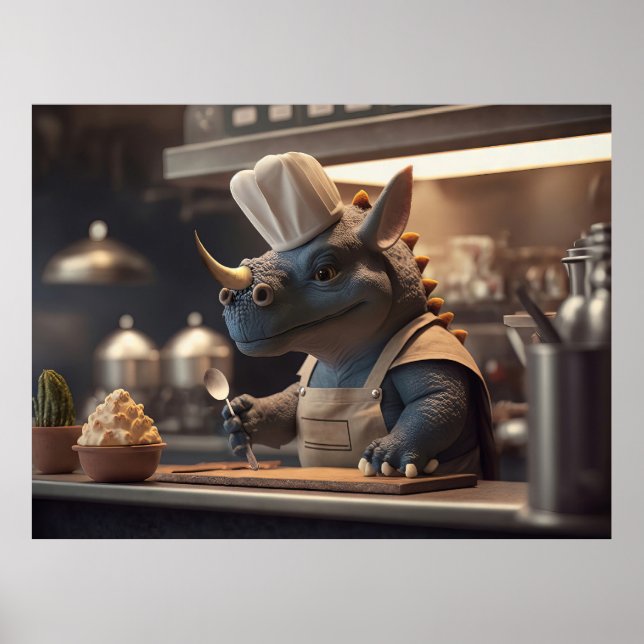Affiche Tricératops cuisinier à commande courte (Devant)