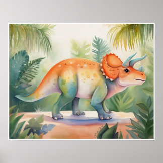 Affiche Tricératops Watercolor Nursery Art