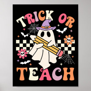 Affiche Trick Or Teach Prof Groovy Halloween Rétro Floral