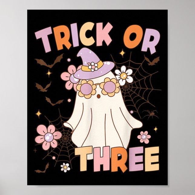 Affiche Trick Or Three Cute Ghost Groovy 3rd Birthday Soky (Devant)