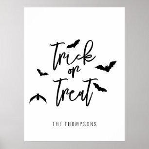 Affiche Trick Or Treat Écriture Noire Avec Chauves-Souris