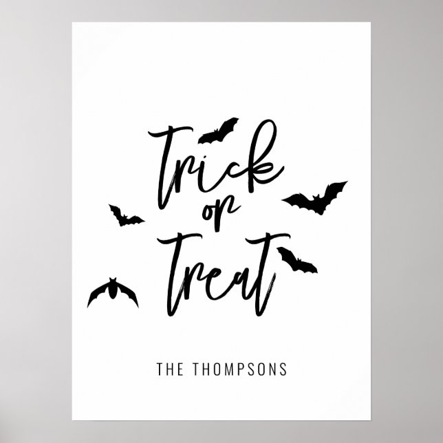 Affiche Trick Or Treat Écriture Noire Avec Chauves-Souris  (Devant)