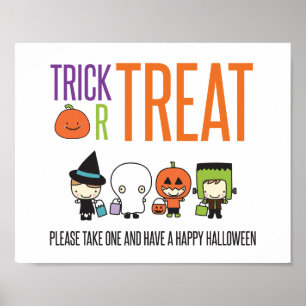 Affiche Trick or Treat Joyeux Halloween bonbons panneau de