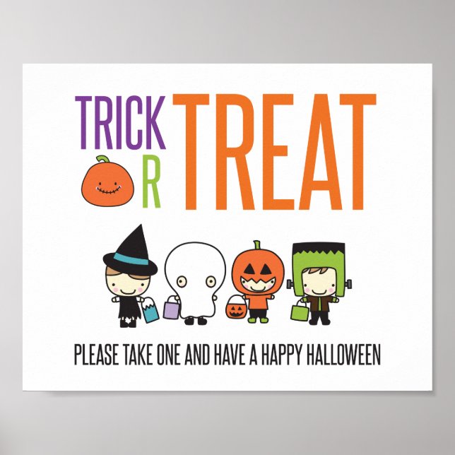 Affiche Trick or Treat Joyeux Halloween bonbons panneau de (Devant)