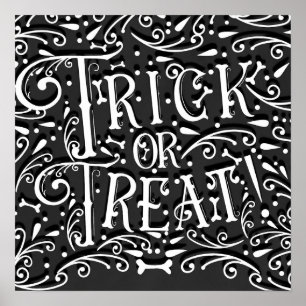 Affiche Trick or Treat Vintage Chalk Bones Fête d'Hallowee