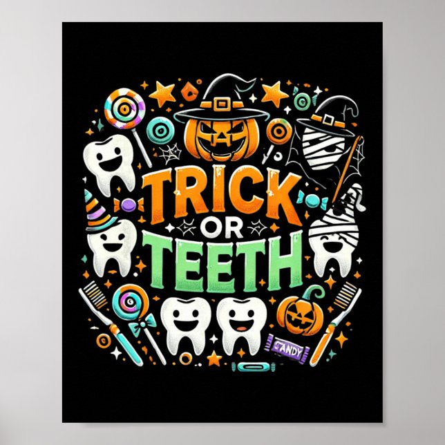 Affiche Trick Ou Dents Dentiste Halloween Dental Hygi (Devant)