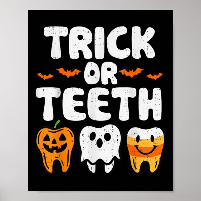 Affiche Trick Ou Dents Halloween Dentiste Dentaire Hommes (Devant)