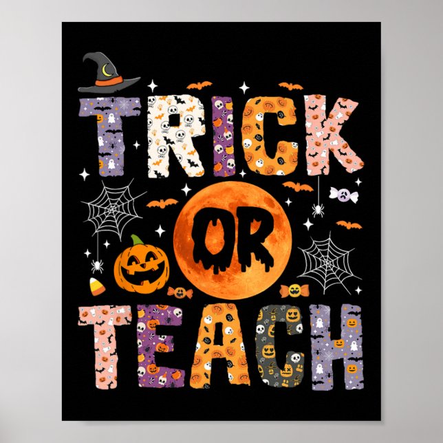 Affiche Trick Ou Enseigner Funny Enseignants Halloween Gho (Devant)