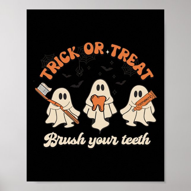 Affiche Trick Ou Traiter Bronzez Vos Dents Halloween Denta (Devant)