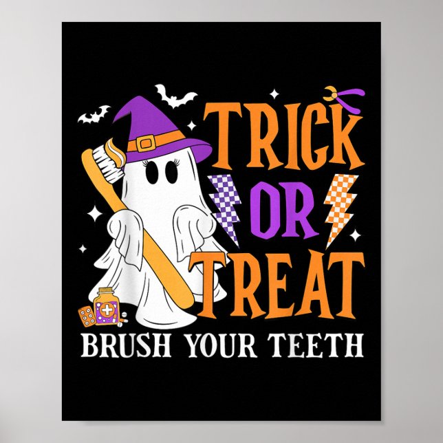 Affiche Trick Ou Traiter Bronzez Vos Dents Mignonne Fantôm (Devant)