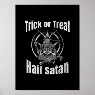 Affiche Trick ou traiter la grêle Satan Pentagram Chèvre