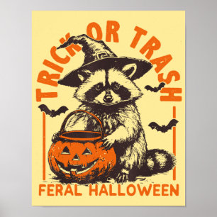 Affiche Trick ou Trash Funny Raccoon Halloween Vintage