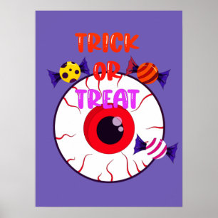 Affiche Trick Ou Treat - Eyeball Géant Et Bonbons Hallowee