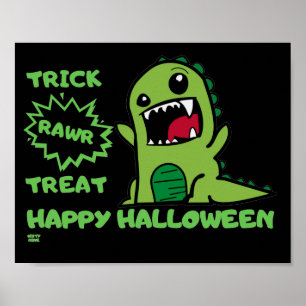 Affiche "TRICK RAWR TREAT" drôle halloween dinosaure