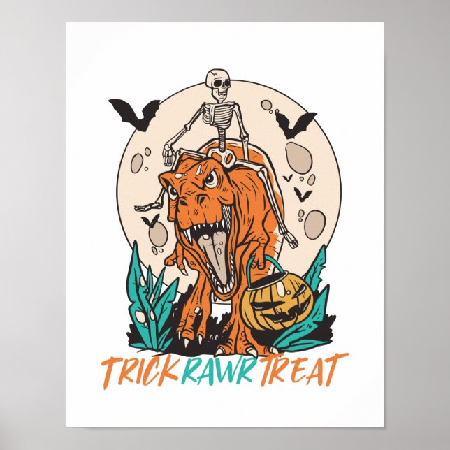 Affiche Trick Rawr Treat T Rex Dinosaur Skeleton Halloween (Devant)