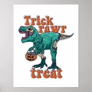 Affiche Trick Rawr Treat Zombie T Rex Halloween Dinosaur