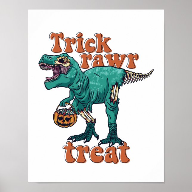 Affiche Trick Rawr Treat Zombie T Rex Halloween Dinosaur (Devant)