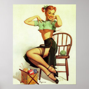 Affiche Tricot vintage rétro Pin Up Girl