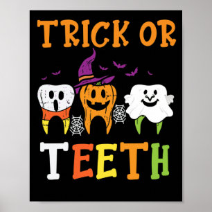 Affiche Tricoter Ou Dents Dental Halloween Traiter Dentist