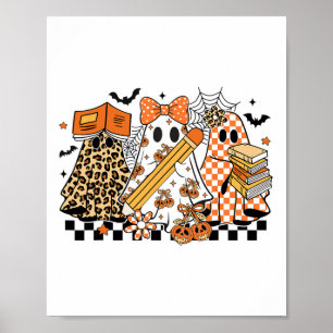 Affiche Tricoter Ou Enseignant Fantôme Halloween Retro Che