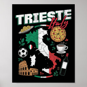 Affiche Trieste Italie Italia Drapeau Italien Carte Souven