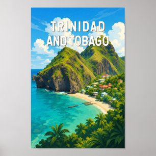 Affiche Trinidad et Tobago Illustration Voyage Art Rétro