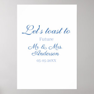 Affiche trinquons aux futurs mr & mrs couple mariage bleu