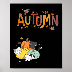 Affiche Trio Cute Citrouille Chats Bonjour Automne Automne