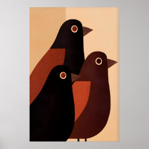 Affiche Trio d'art mural d'oiseaux abstraits d'oiseaux géo