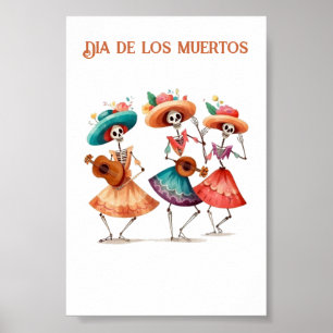 Affiche Trio de Calavera Dançant pour le Jour des Morts