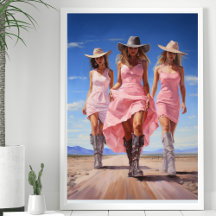 Trio de cow-girl côtière en robes roses colorées