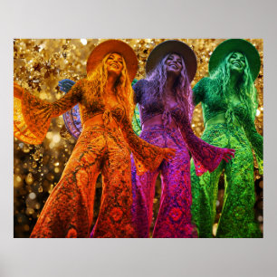Affiche Trio de femmes disco dansant en tenue pattes d'élé
