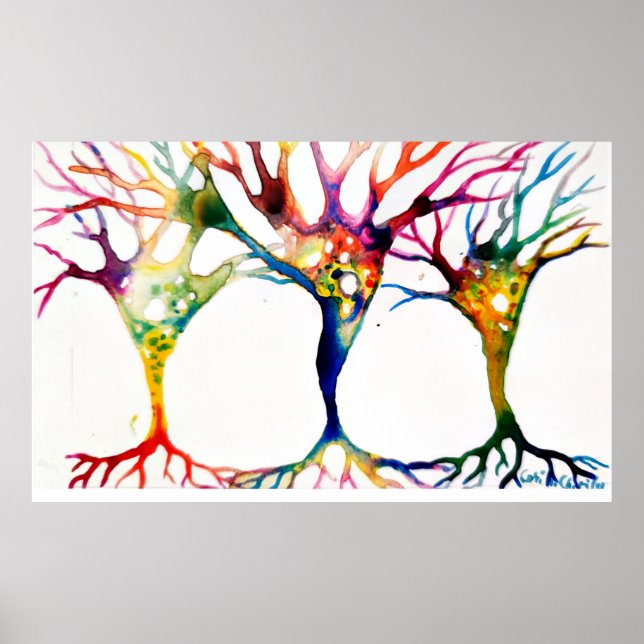 Affiche Trio de neurones pyramidaux peints à l'aquarelle (Devant)