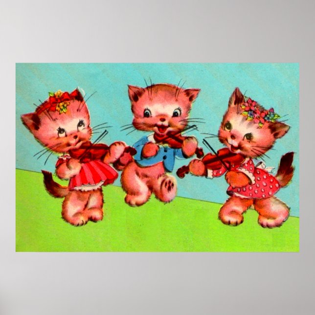 Affiche trio de violinistes chatons (Devant)