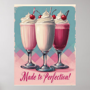 Affiche Trio rétro Milkshake avec cerises et crème