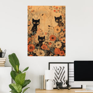 Affiche Trio vintage de chat noir