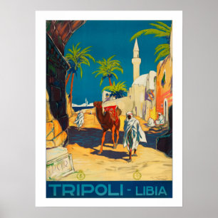 Affiche Tripoli, Libye, badoun avec le chameau, cru,
