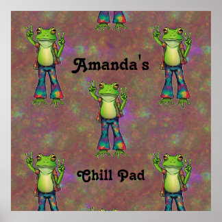 Affiche Trippie Hippie Psychedelic Frog Paix Retro Personn