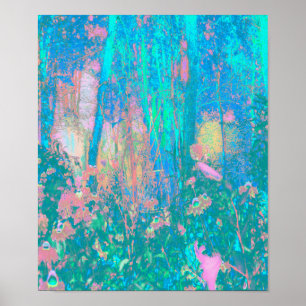 Affiche Trippy Aqua Sunrise avec des fleurs psychédéliques