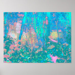 Affiche Trippy Aqua Sunrise avec des fleurs psychédéliques