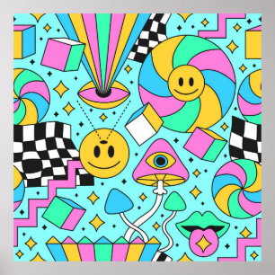 Affiche Trippy arc-en-ciel 60s pop psychédélique fluide pa