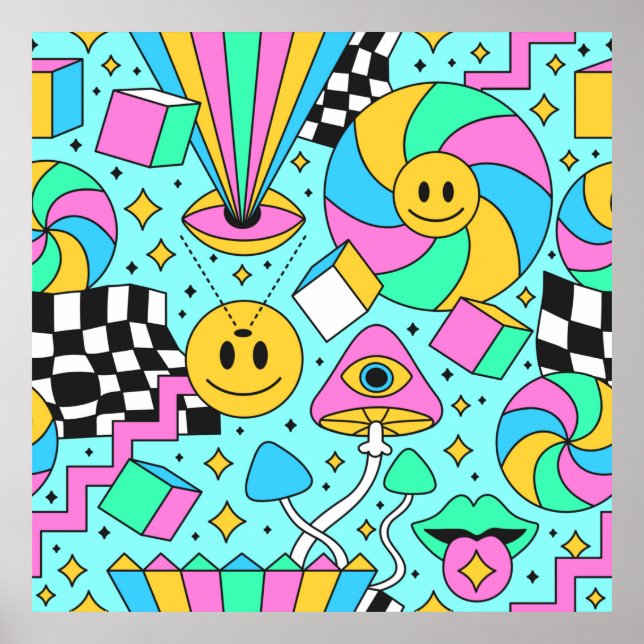 Affiche Trippy arc-en-ciel 60s pop psychédélique fluide pa (Devant)