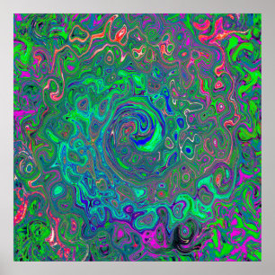 Affiche Trippy Chartreuse and Blue Retro Liquid Swirl